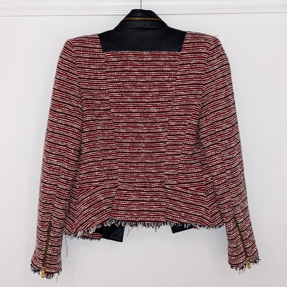 Zara Trafaluc tweed jacket with faux leather zipper pockets Size M - Picture 3 of 13